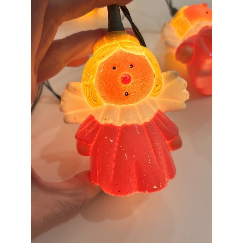 10 Vintage 1969 Mid Century Cartoon Angels String Lights MCM Christmas Pink